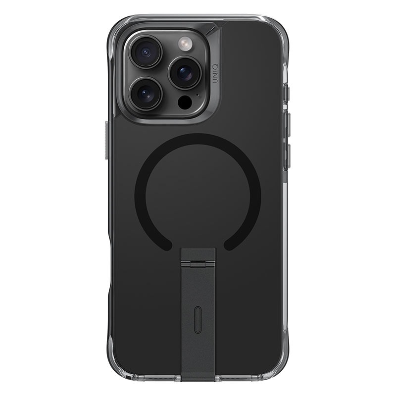 UNIQ Eleva Magclick Charging Compatible Phone Case with stand for iPhone 16 Pro Max – Black