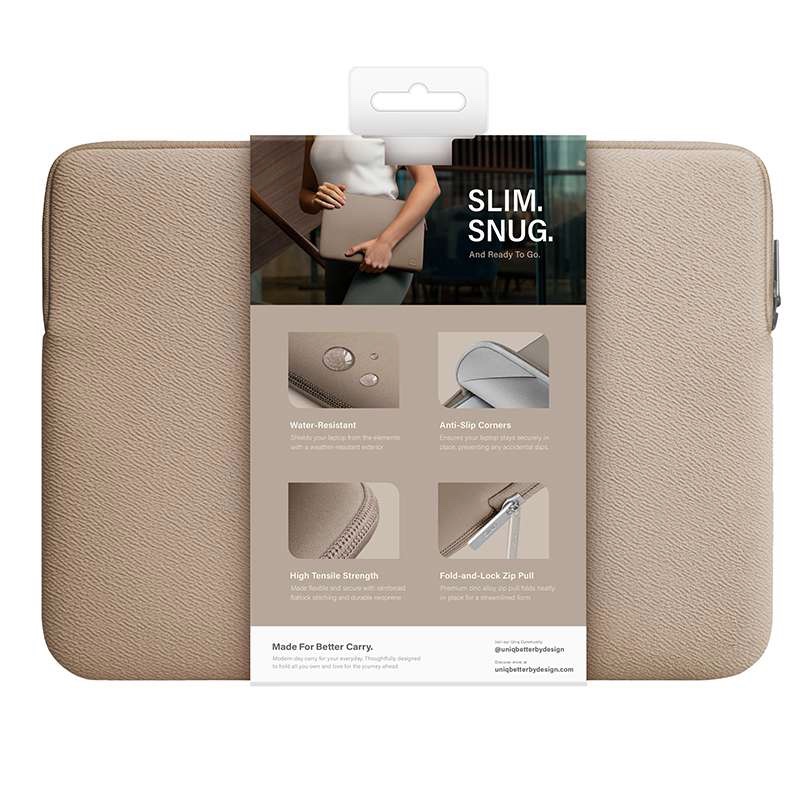 UNIQ Cyprus Protective Water Resistance Sleeve for Laptop and MacBook up to 14” – Brown