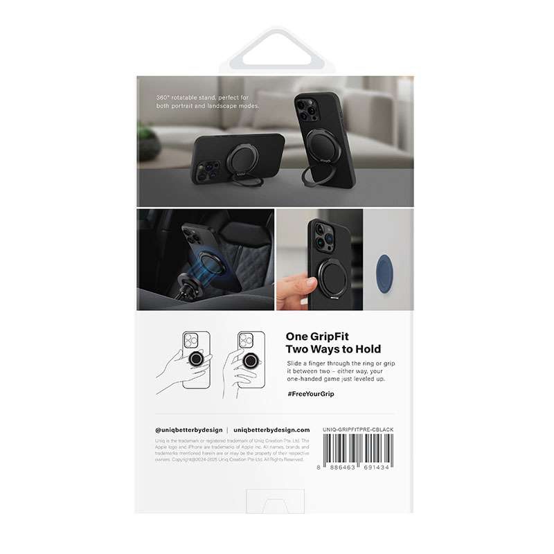 Uniq Gripfit Premium Magnetic 360 Mount with Kickstand for Phones – Carbon Black