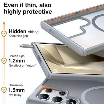 Torras Guardian Magnetic (Magsafe Compatible) Series Phone Case for Samsung Galaxy S24 Ultra - Grey