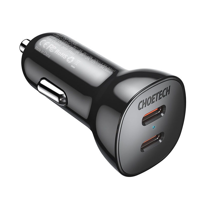 Choetech Dual USB-C Ports PD 40W Fast Car Charger – Black - TC0008