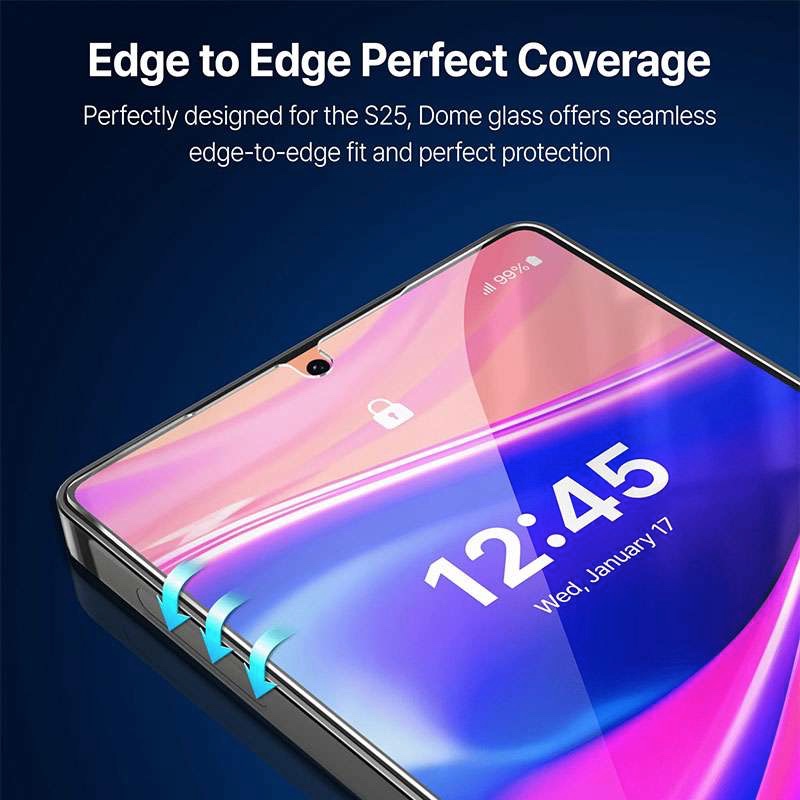 Whitestone [Dome Glass] Tempered Glass Screen Protector Liquid Dispersion Tech For Samsung Galaxy S25 Ultra with UV Kit – 2 Pack