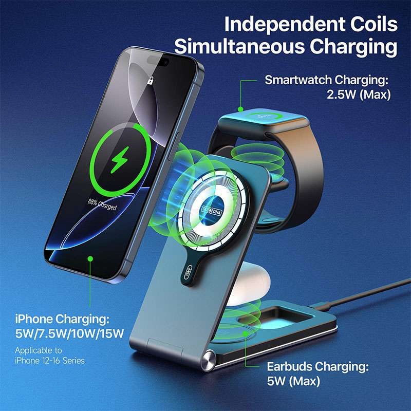 Duzzona Foldable 3in1 15W Magnetic Wireless Charger Stand