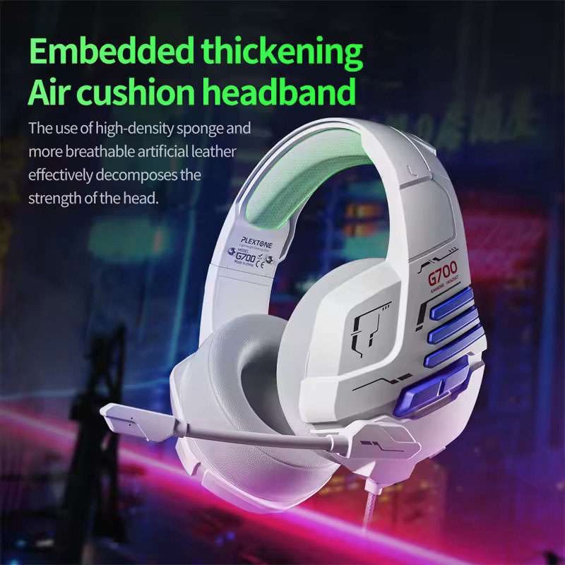 PLEXTONE G700 3.5mm AUX Wired Gaming Headphones with Noise Reduction Microphone HiFi Sound - Grey