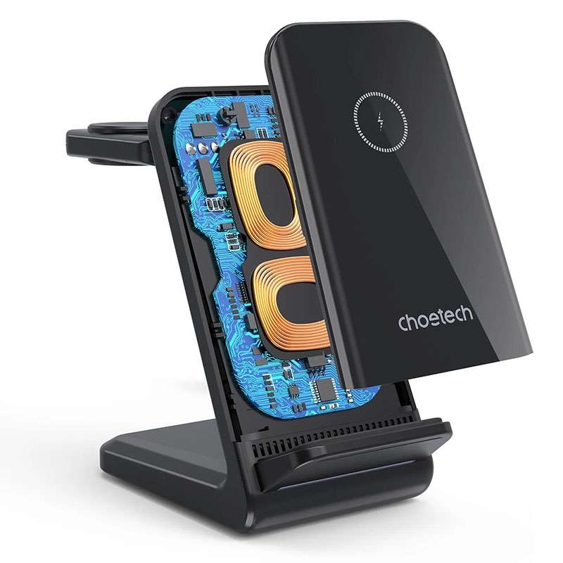 Choetech 15W 4-in-1 Wireless Charger Stand for Apple and Samsung Watch - Black