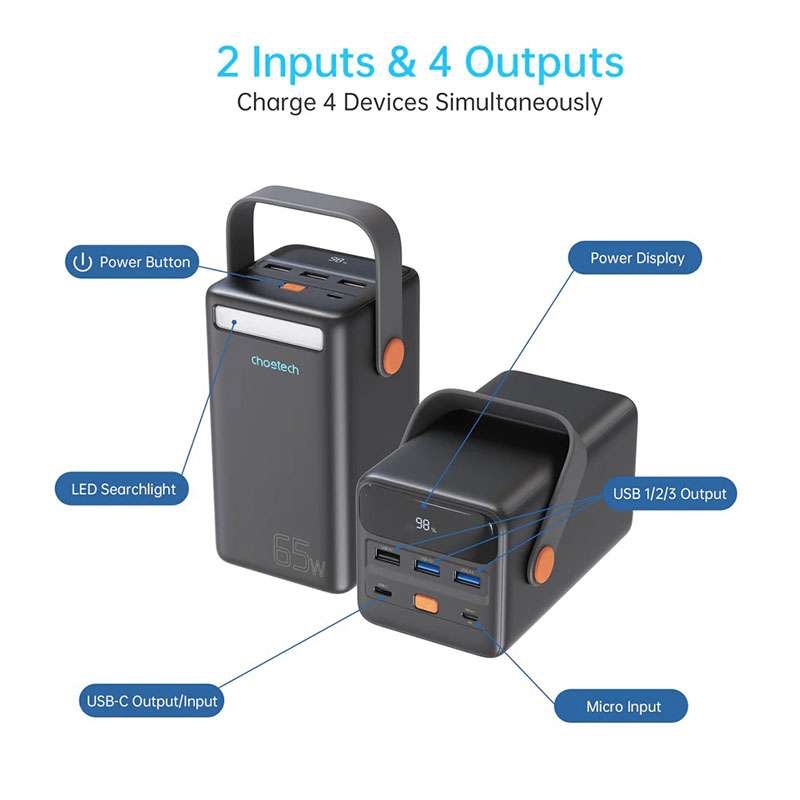 Choetech 50,000mAh Ultra Portable Power Bank with 2 inputs 4 outputs - Deep Blue