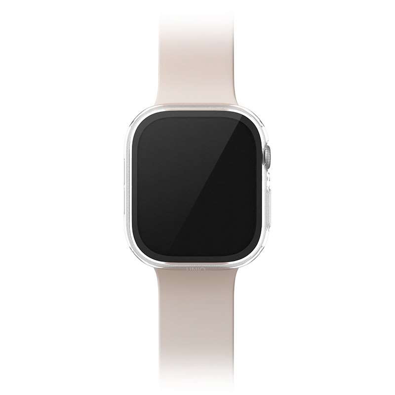 UNIQ Nautic Apple Watch Case with Curved Tempered Glass Screen Protector for Series 10 46MM – Dove Clear