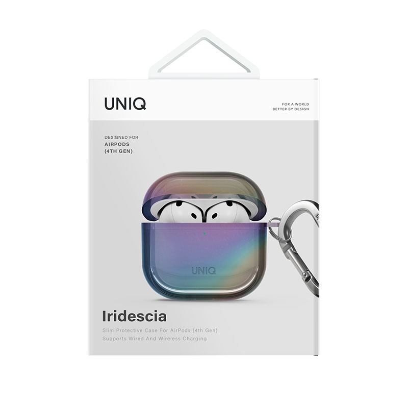Uniq Iridescia Holographic Case for Apple AirPods 4th Gen with Carabiner - Midnight Quartz