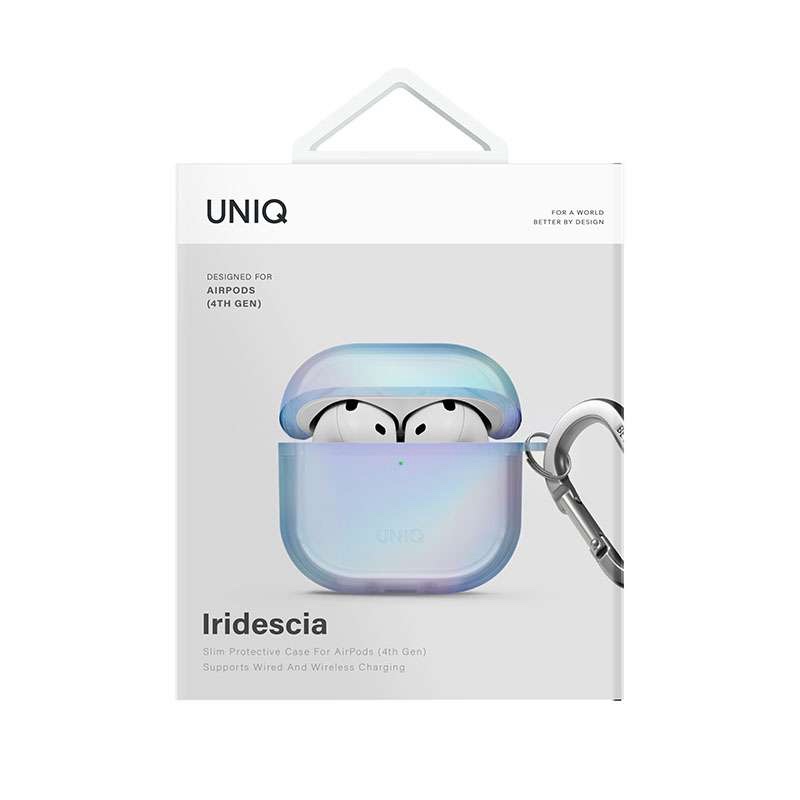 Uniq Iridescia Holographic Case for Apple AirPods 4th Gen with Carabiner - Blue