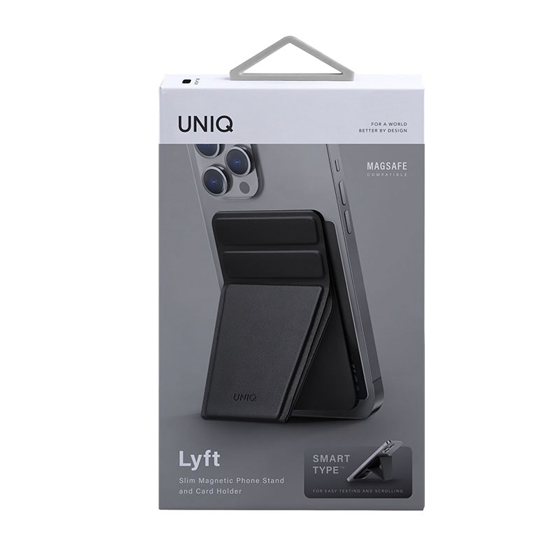 UNIQ LYFT Magnetic Snap - On Stand And Card Holder for Phone - Ink Black