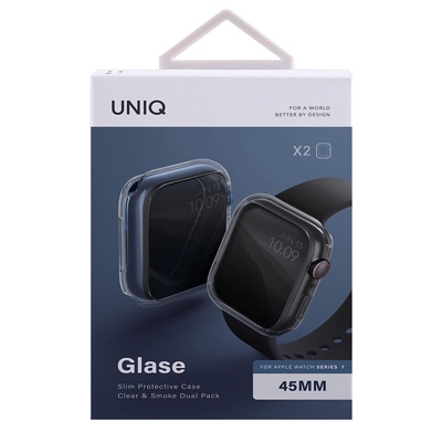 UNIQ GLASE Apple Watch Series 7/8/9 Case 45MM - Pack of 2 - Clear / Smoke