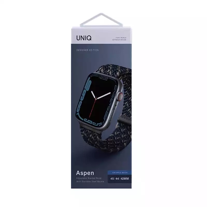 UNIQ Aspen Designer Edition Braided Apple Watch Strap for Series 1-10 SE/SE2  45/44/46mm - Obsidian Blue