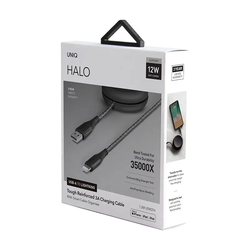 UNIQ HALO USB-A to LIGHTNING Cable 1.2M with Smart Cable Organiser - Midnight Black