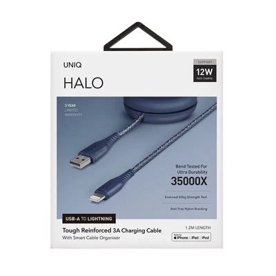 UNIQ HALO USB-A to Lightning Cable 1.2M with Smart Cable Organiser -  Marine Blue