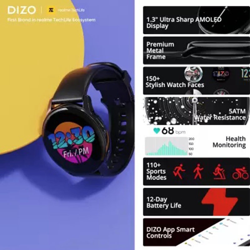 DIZO Watch R AMOLED with 45mm Dial Size (by Realme TechLife) - Classic Black