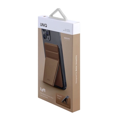 UNIQ LYFT Magnetic Snap – On Stand and Card Holder for Phone – Toffee (Brown)