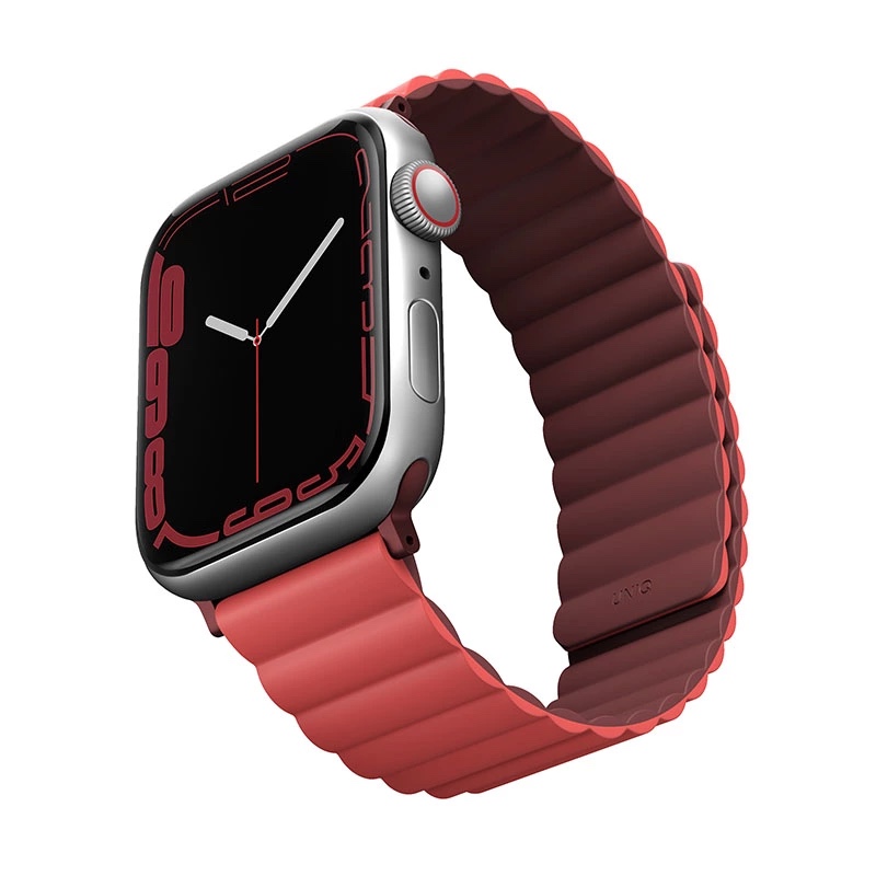 UNIQ Revix Reversible Magnetic Apple Watch Strap for Series 1-10 & SE/SE2  41/40/42mm - Burgundy (Maroon/Coral)