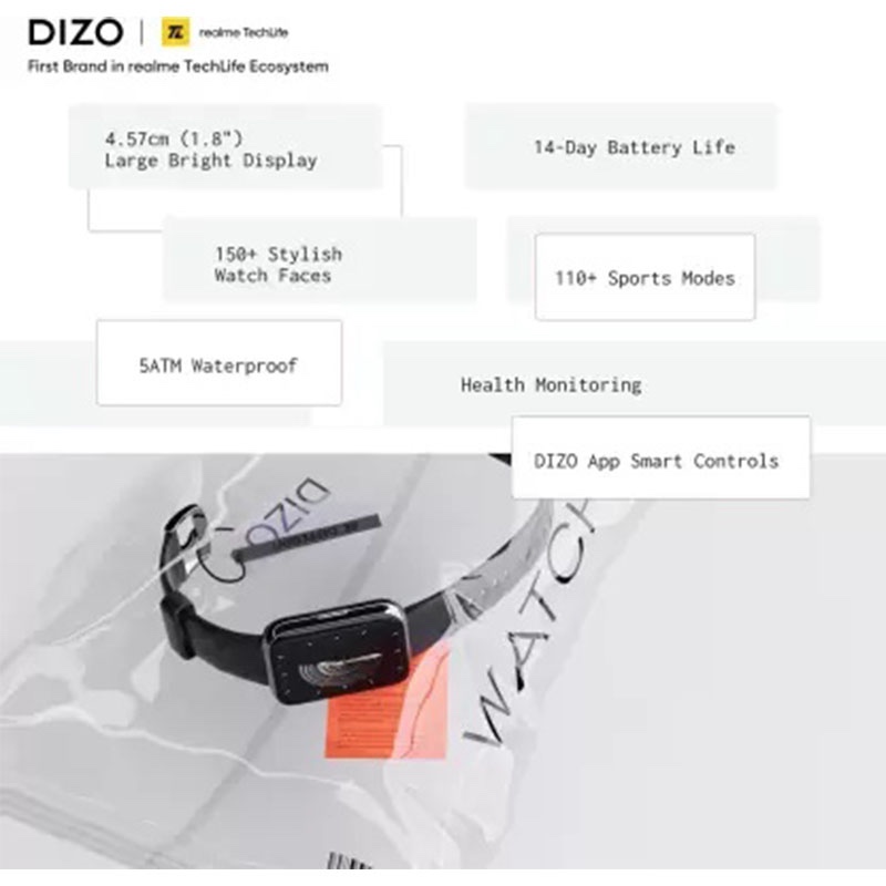 DIZO Watch D 1.8 inch Big Dynamic display (by realme techlife) – Black