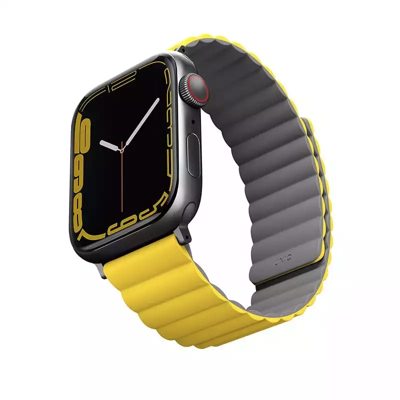 UNIQ Revix Reversible Magnetic Apple Watch Strap Series 1-10, SE/SE2 & Watch Ultra  49/45/44/46mm - Lemon (Yellow/Grey)