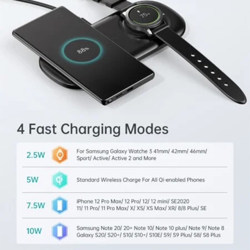 CHOETECH 2 In 1 Wireless Charger, 10W Max Wireless Charging Pad For Phones and Galaxy Watch  (T570-S)