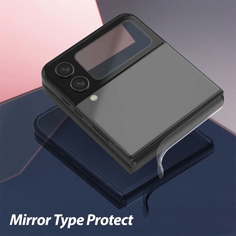 Whitestone Dome [EZ] For Galaxy Z Flip 4, outer display mirror type tempered glass screen protector with Hinge Cover Film [Easy Install] - Pack of 2