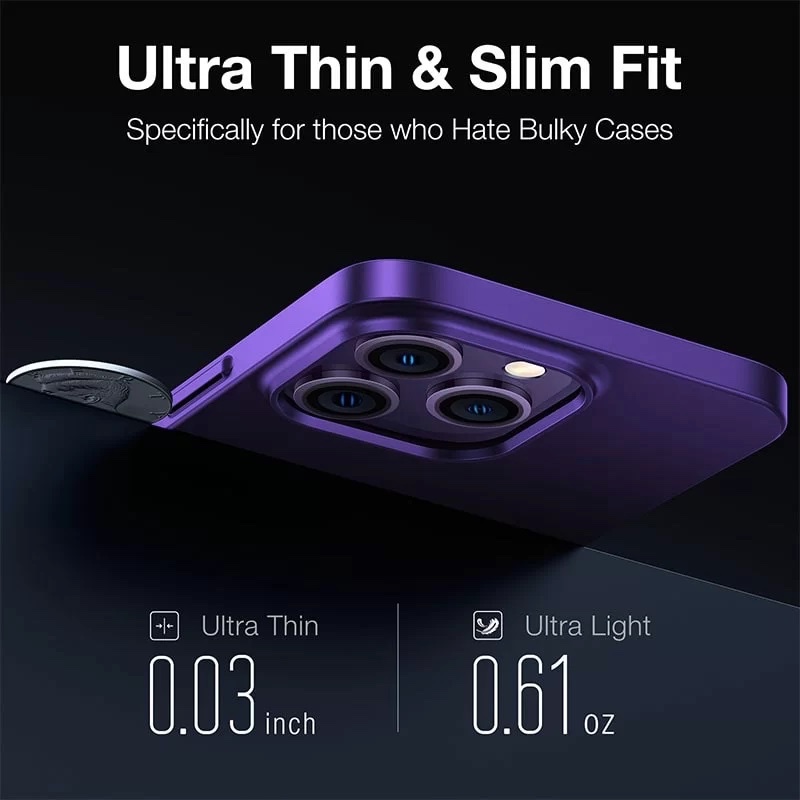 Torras Decency Series Phone Case with [2-Pack] Clear Tempered Glass Protector for iPhone 14 Pro - Deep Purple - X001LII1DI