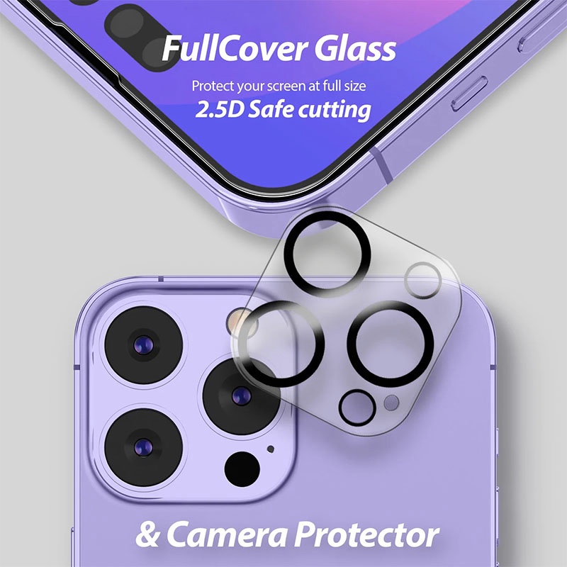 Whitestone Dome EZ with Cam for iPhone 14 Pro EZ Glass Screen Protector with Jig & Camera Protector - 3 Pack