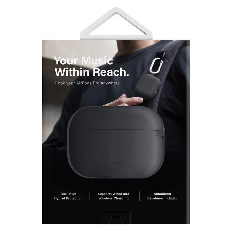 Uniq Nexo Active Hybrid Silicone Case with Sports Ear Hooks For Airpods Pro 2nd Gen. (2022) – CHARCOAL (GREY)