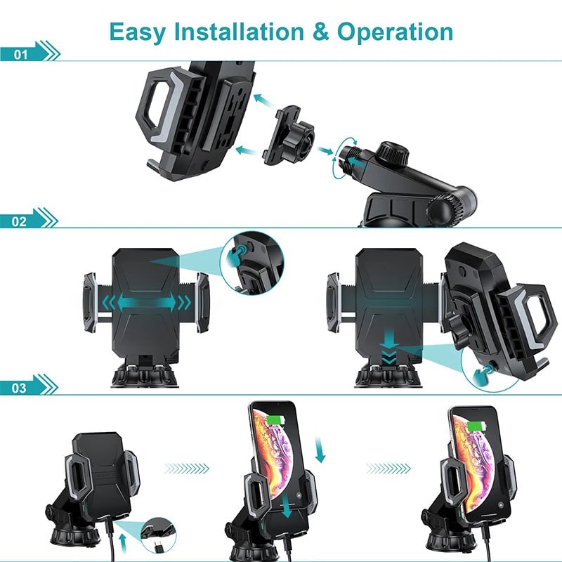 Choetech 15W Fast Wireless Car Charger - Black - T521-F