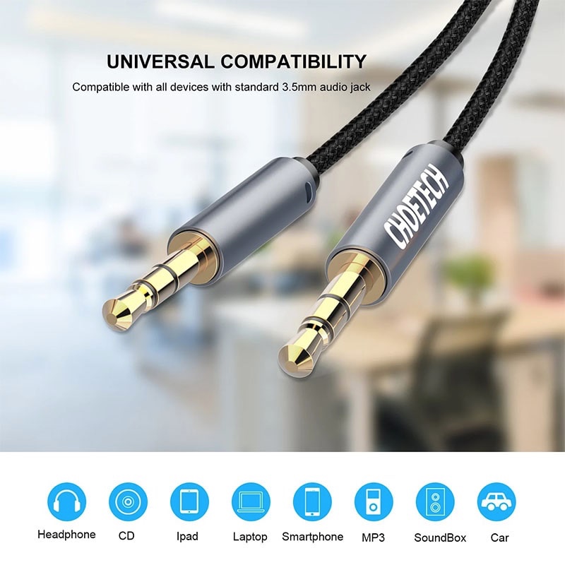 Choetech 3.5mm Male To Male Audio Gold Plated Aux Cable  - AUX002 - Black