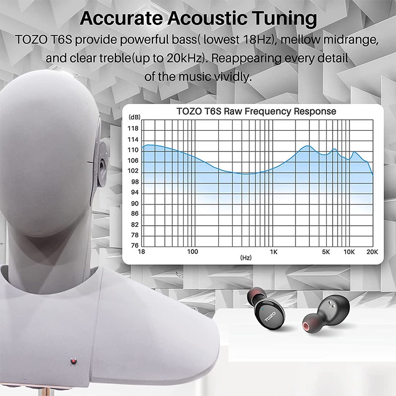 TOZO T6S v2022 True Wireless Earbuds with Bluetooth 5.2, Environmental Noise Cancellation, Sound with Deep Bass, Supports APP Control for Sports - Black