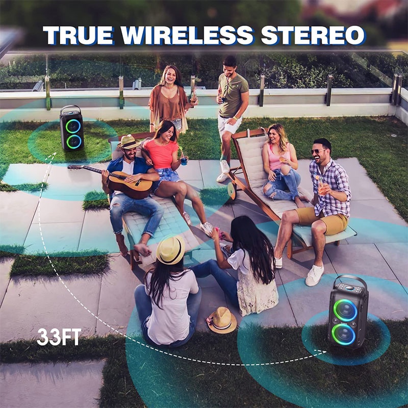 W-KING T9 80W Loud Bluetooth Speakers with Subwoofer, Portable Outdoor Wireless Speaker  with Mega Deep Bass, Huge 105dB Sound, Mixed Color Lights, 24H Play, AUX, USB Play, TF Card