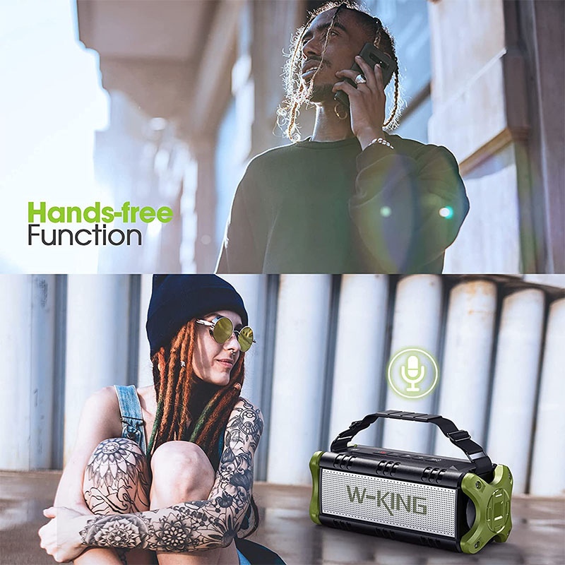 W-KING D8 Mini 30W Portable Speaker IPX6 Waterproof Outdoor Speaker with Super Punchy Bass, 24H Playtime, EQ, AUX, TF Card, USB Playback for Home, Party, Outdoor - Green