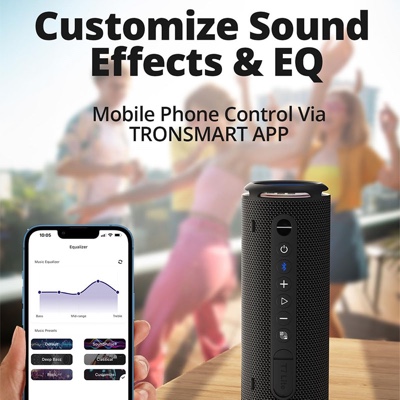 Tronsmart T7 Lite Bluetooth Speaker Portable Enhanced Bass with 24 Hours Playtime, APP Control, IPX7 Waterproof for Camping - Blue