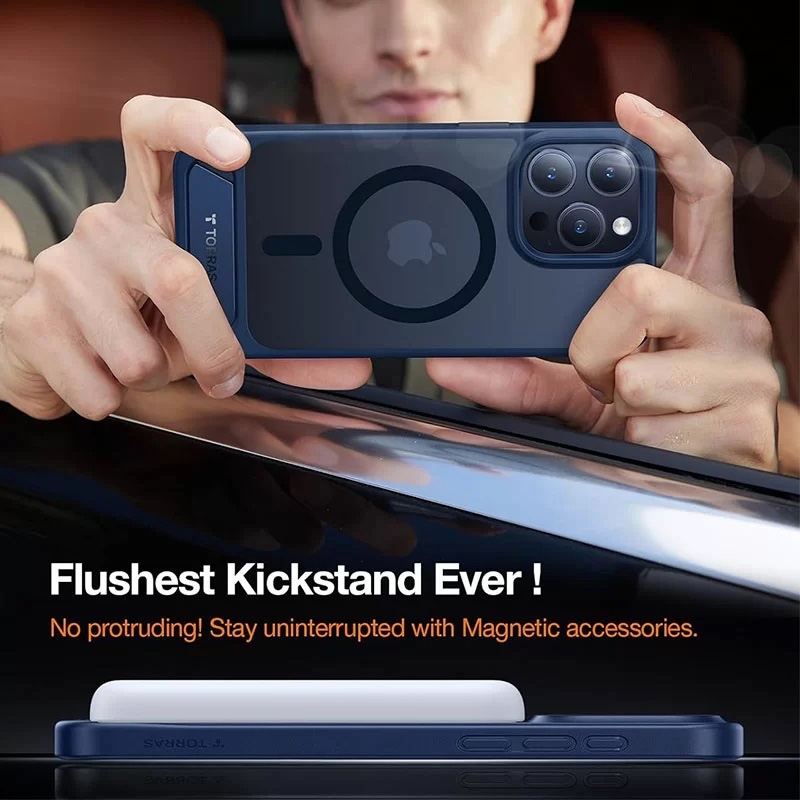 Torras UPRO Pstand Series Magsafe Compatible Phone Case for iPhone 15 Pro Max 6.7? – Navy Blue