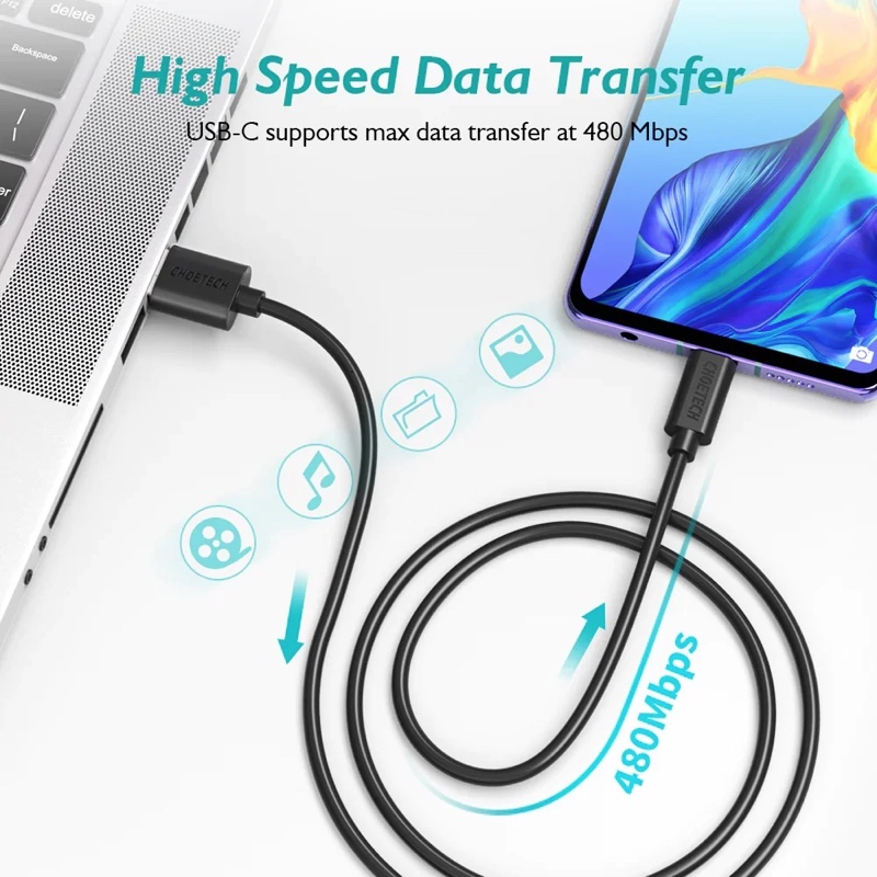 Choetech Hi-Speed Type A to Type C Cable 1m AC0002 - Black