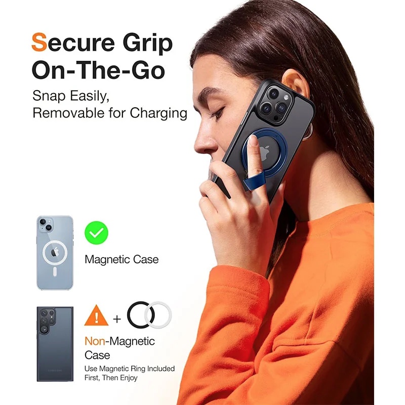 Torras OmniRing Universal Magnetic Phone Grip Holder with Kickstand MagSafe Compatible for Phones - Dark Blue