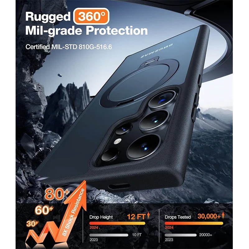 Torras UPRO Ostand Spin Series Magsafe Compatible Phone Case for Samsung Galaxy S24 Ultra – Black