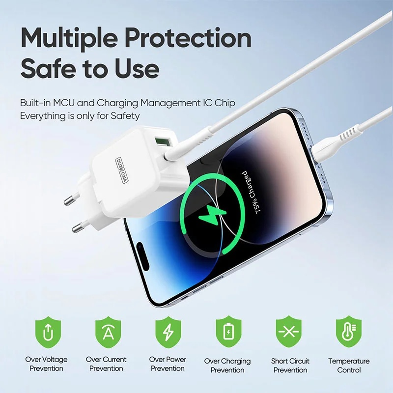 PD 30W 2-Port GaN Fast Charger - T7 - White