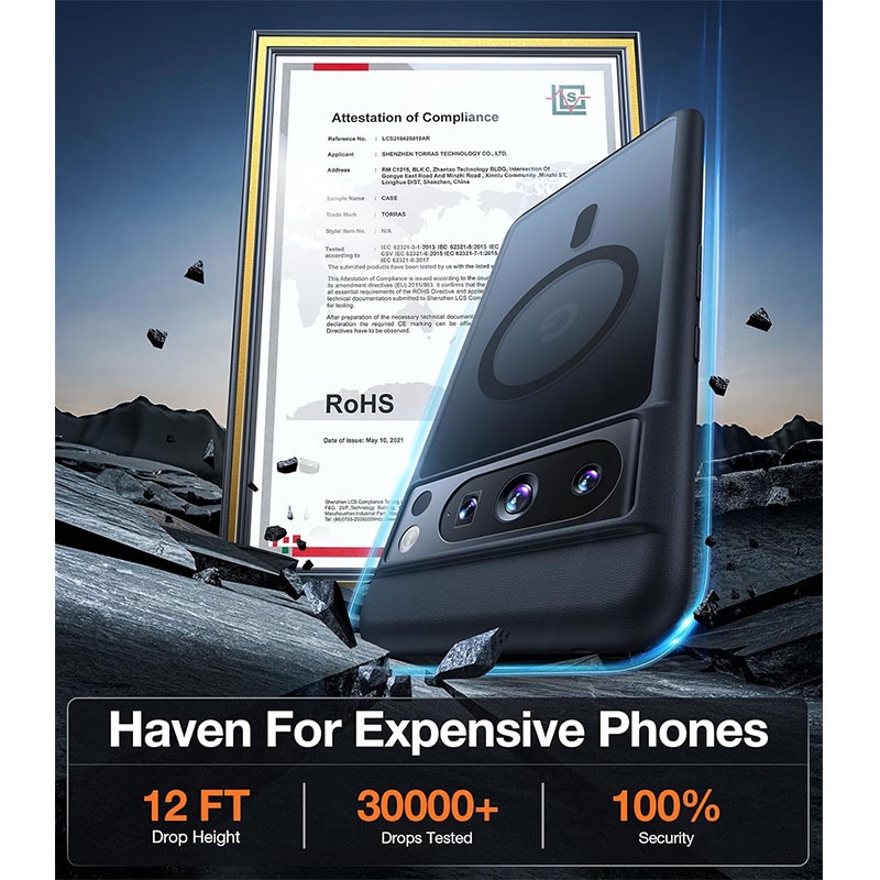 Torras Guardian Magnetic (Magsafe Compatible) Series Phone Case for Google Pixel 8 Pro – Black