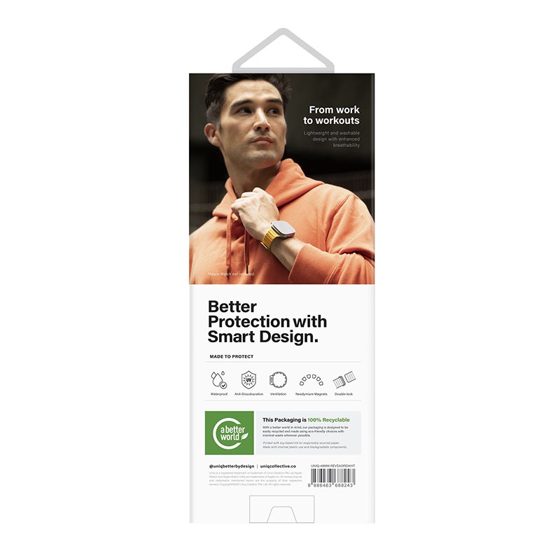 UNIQ Revix Evo Reversible Magnetic Apple Watch Strap for Series 1-10, SE/SE2 & Watch Ultra 49/45/44/46MM – Orange / White