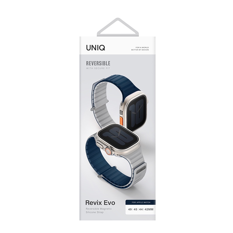 UNIQ Revix Evo Reversible Magnetic Apple Watch Strap for Series 1-10, SE/SE2 & Watch Ultra 49/45/44/46MM – Royal Blue / Chalk