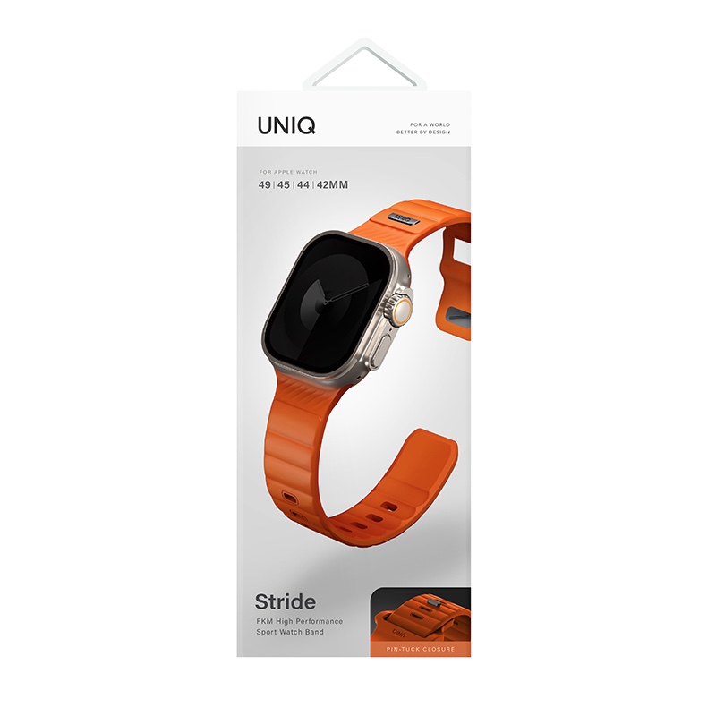 Uniq Stride FKM Tough Rubber Apple Watch Strap or Series 1-10, SE/SE2 & Watch Ultra - 49/45/44/46MM - Volt Orange