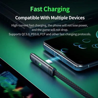 Plextone C2C T100 Type C To Type C 66W Elbow Gaming Smart LED Charge Cable