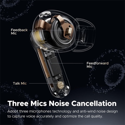 SoundPEATS Capsule3 Pro Hybrid Active Noise Cancelling Earbuds with Bluetooth 5.3, Hi-Res Wireless with 6 Mics & LDAC, 43dB Deep, Total 52 Hrs, App Control EQ - Transparent White