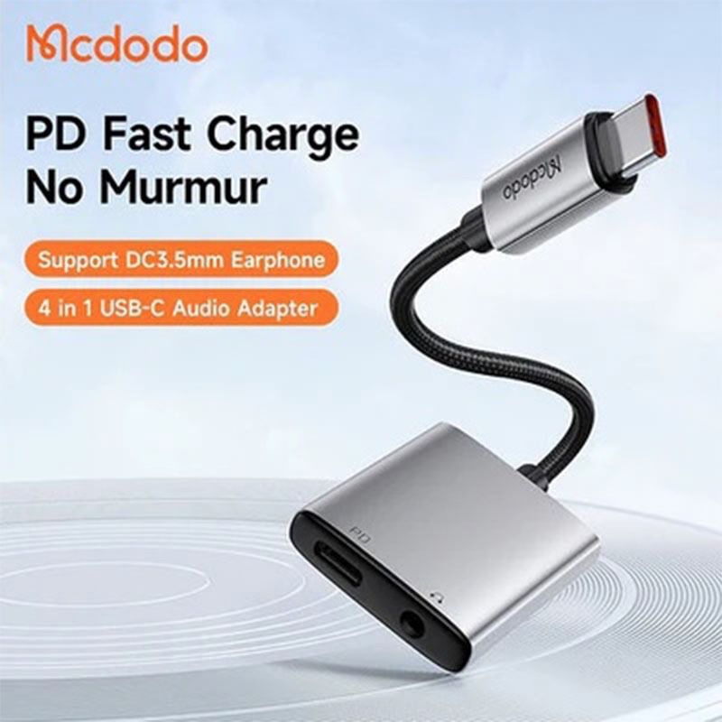 Mcdodo Type C to 60W C Charging & 3.5mm Aux Audio Adapter Splitter with DAC Support - CA-5050