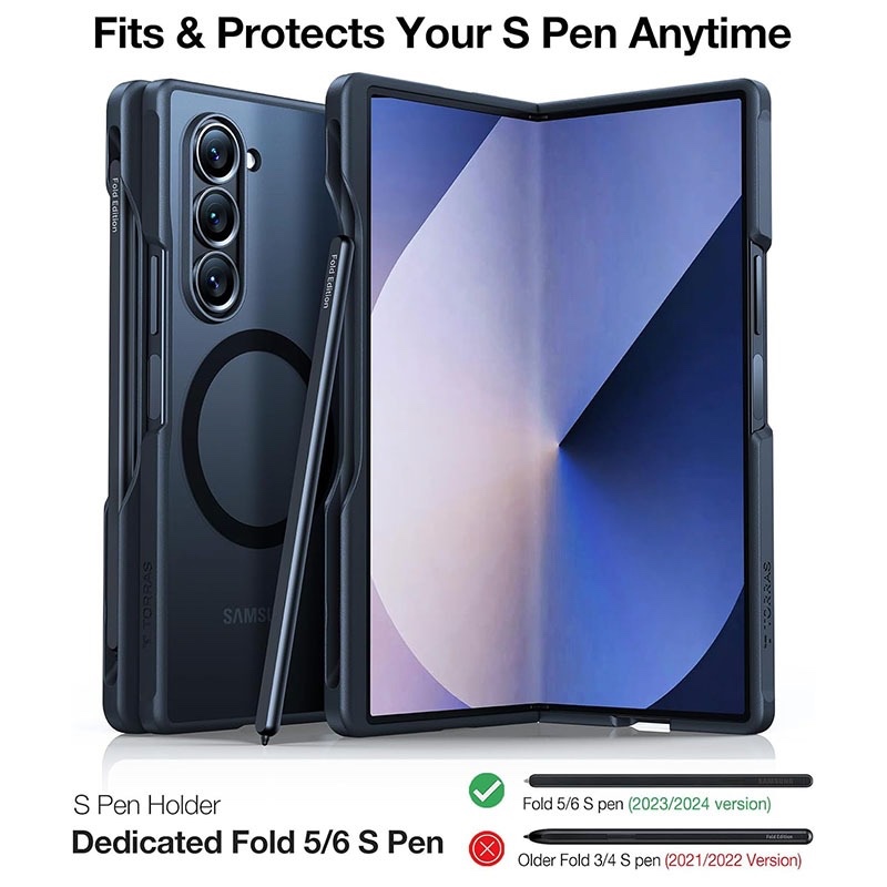 Torras Guardian Series Case for Samsung Galaxy Z Fold 6 with S-Pen Slot & MagSafe Compatible - Black