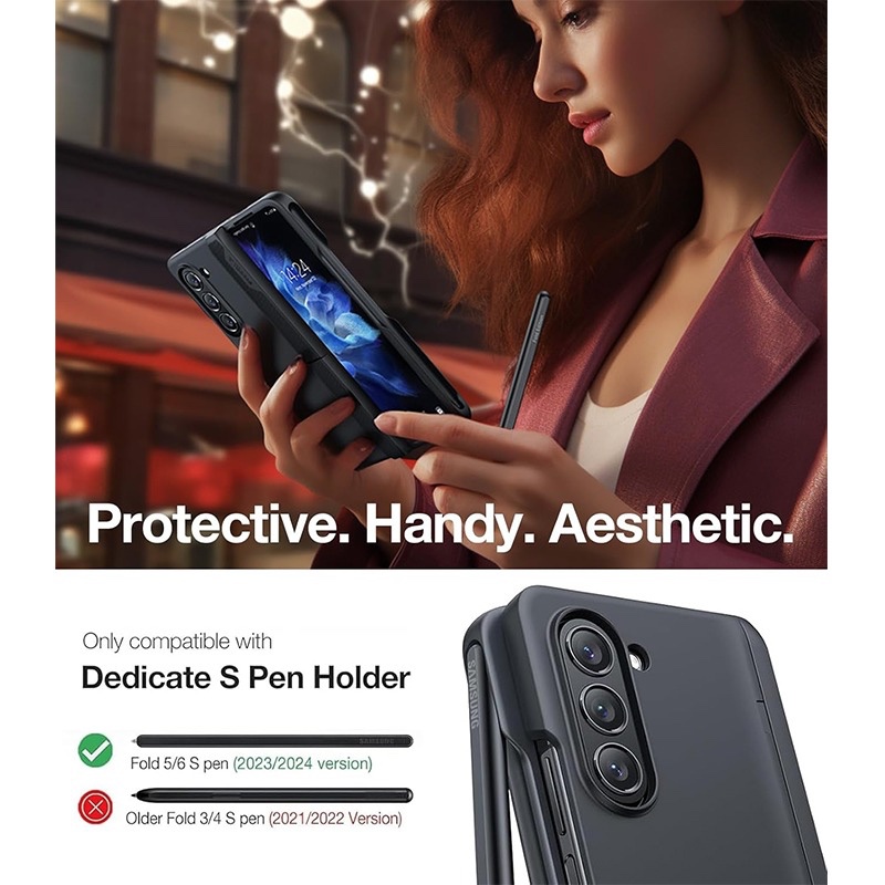 Torras Armor Stand Series Case for Samsung Galaxy Z Fold 6 with S-Pen Slot & MagSafe Compatible – Black