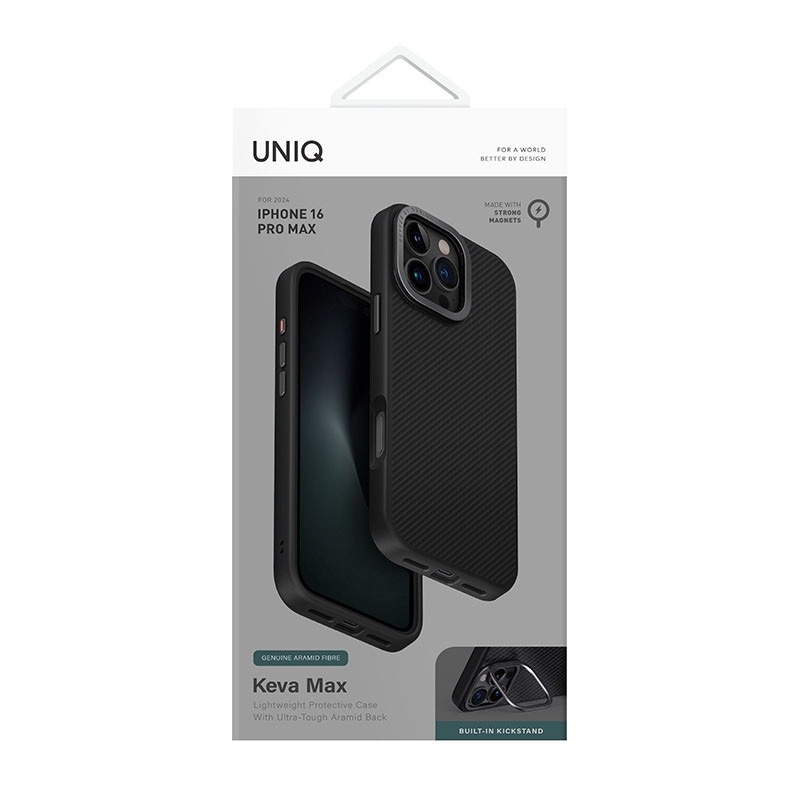 Uniq Keva MagSafe/MagClick with Camera Stand Phone Case for iPhone 16 Pro Max - Carbon Black