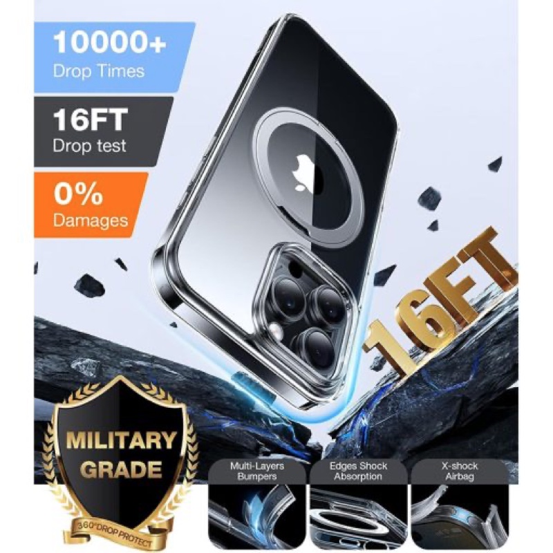 Torras Ostand Pro Series MagSafe Compatible Case for iPhone 16 Pro Max – Clear Grey